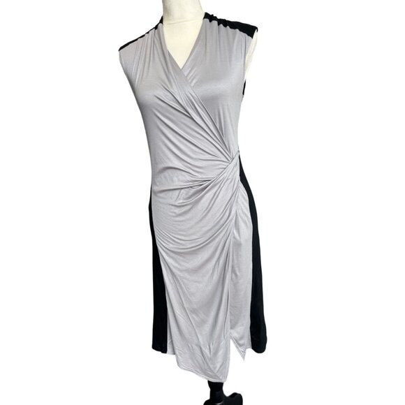 Helmut Lang Womens Grey and Black Sleeveless Wrap Dress With Ruching Size S - Picture 5 of 6